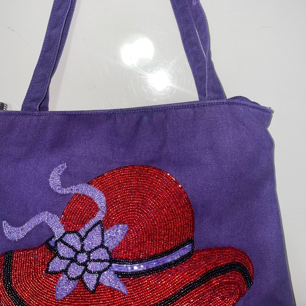 Vintage Hand beaded gorgeous tote bag with glamorous hat & flower - Picture 3 of 5